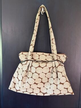Maruca out of Colorado Handmade Fabric Handbag Brown with Circle Pattern
